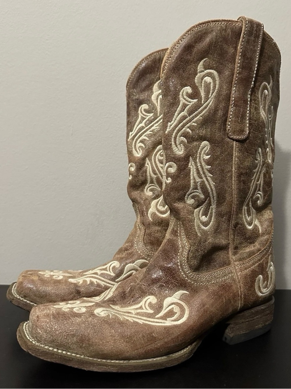 Corral Cortez Distressed Fleur De Lis Embroidered Western Boots Womens Size 7.5M